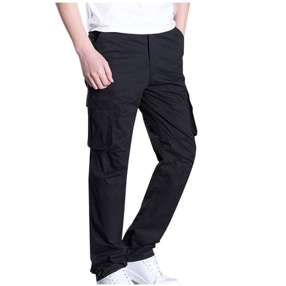Sinpiling Cargo Pants for Men Big and Tall S-4X Plus Size Straight Leg Multi Pockets Athletic Trousers Classic Solid Relaxed Elastic Waist Comfort Joggers Pant Christmas Outfits