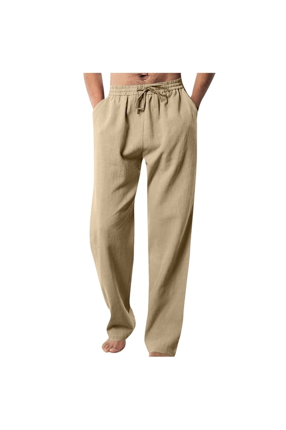 Mens Big and Tall Pants Plus Size M-4X Casual Drawstring Elastic Waist Straight Leg Trousers with Pockets Basic Solid Loose Lightweight Long Pant Christmas Gifts