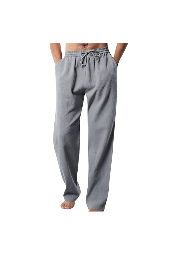 Mens Big and Tall Pants Plus Size M-4X Casual Drawstring Elastic Waist Straight Leg Trousers with Pockets Basic Solid Loose Lightweight Long Pant Christmas Gifts