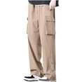 thumbnail image 1 of Sinpiling Mens Plus Size Cargo Pants M-5X Big and Tall Multi Pockets Straight Wide Leg Trousers Loose Solid Drawstring Button Slit Bottom Joggers Hiking Pant Christmas Gifts, 1 of 4