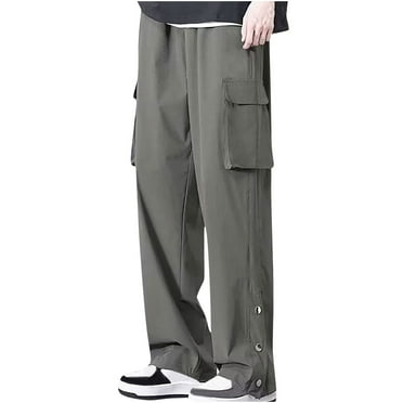 Sinpiling 50% Clearance Off Mens Plus Size Cargo Pants M-5X Big and Tall Multi Pockets Straight Wide Leg Trousers Loose Solid Drawstring Button Slit Bottom Joggers Hiking Pant Christmas Gifts