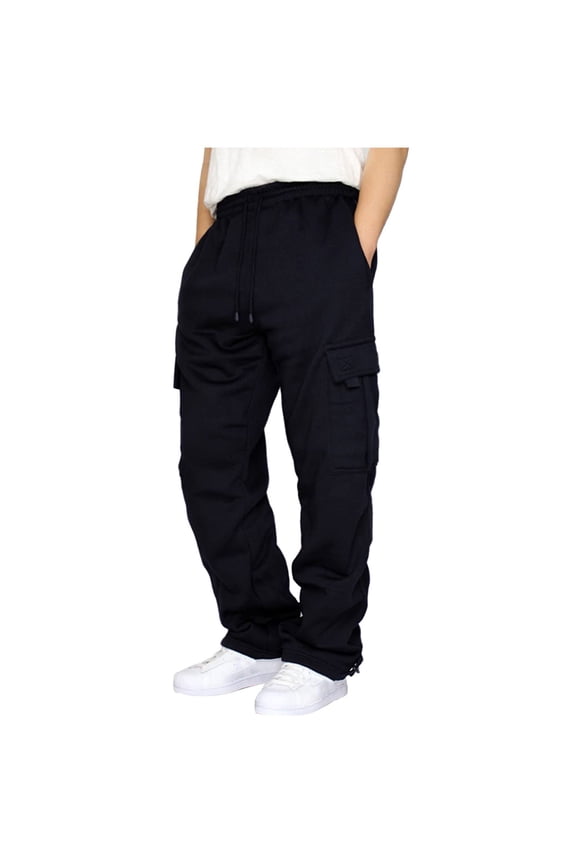 Mens Plus Size Cargo Sweatpants Big and Tall Classic Drawstring Elastic Waist Multi Pockets Joggers Pants Casual Solid Loose Straight Athletic Trousers Christmas Gifts