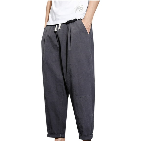 Sinpiling Mens Plus Size Cotton Linen Pants Casual Big and Tall Baggy Straight Trousers Loose Solid Drawstring Basic Comfort Lightweight Loungewear Pant M-5X Christmas Gifts