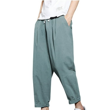 Sinpiling 50% Clearance Off Mens Plus Size Cotton Linen Pants Casual Big and Tall Baggy Straight Trousers Loose Solid Drawstring Basic Comfort Lightweight Loungewear Pant M-5X Christmas Gifts