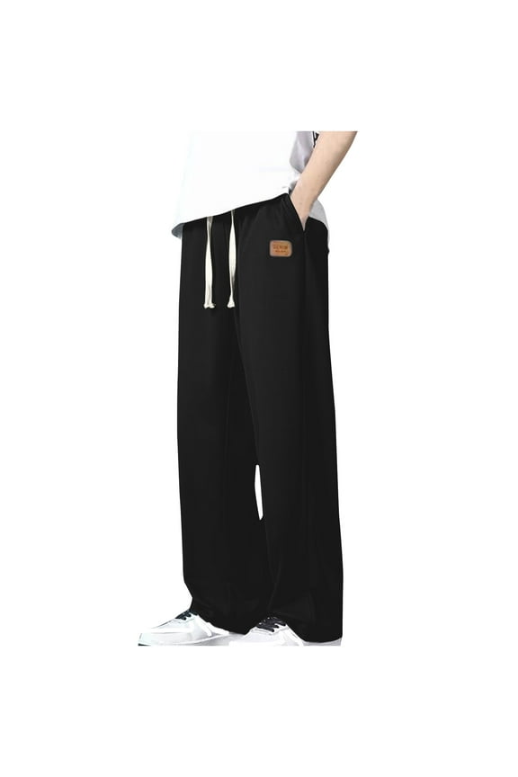 Mens Plus Size Drawstring Pants Big and Tall with Pockets Straight Leg Relaxed Elastic Waist Trousers Casual Solid Comfort Lightweight Hiking Long Pant Christmas Gifts