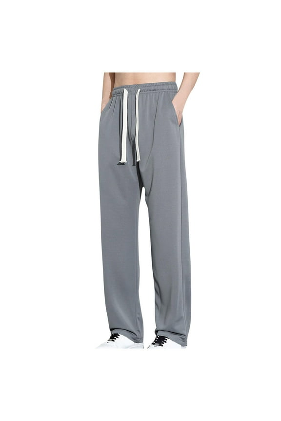 Mens Plus Size Pants with Pockets Big and Tall Open Bottom Wide Leg Drawstring Elastic Waist Casual Loose Solid Lightweight Joggers Trousers Pant M-4X Christmas Gifts