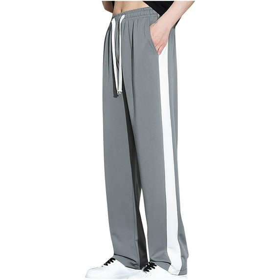 Sinpiling Plus Size Pants for Men with Pockets Big and Tall Wide Leg Trousers Casual Drawstring Elastic Waist Loose Color Block Lightweight Joggers Pant M-4X Christmas Gifts