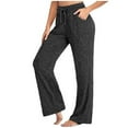 thumbnail image 1 of Sinpiling Plus Size Pants for Women Athletic Workout Yoga Wide Leg Drawstring Elastic Waist Trousers Casual Loose Solid Soft Long Pants with Pockets S-5X Christmas Gifts, 1 of 4