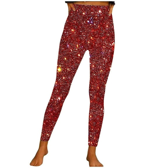 Sinpiling Sequins Pants for Women Slim Fit High Waisted Stretchy Long Trousers Ladies Trendy Solid Glitter Evening Party Club Pant Christmas Gifts