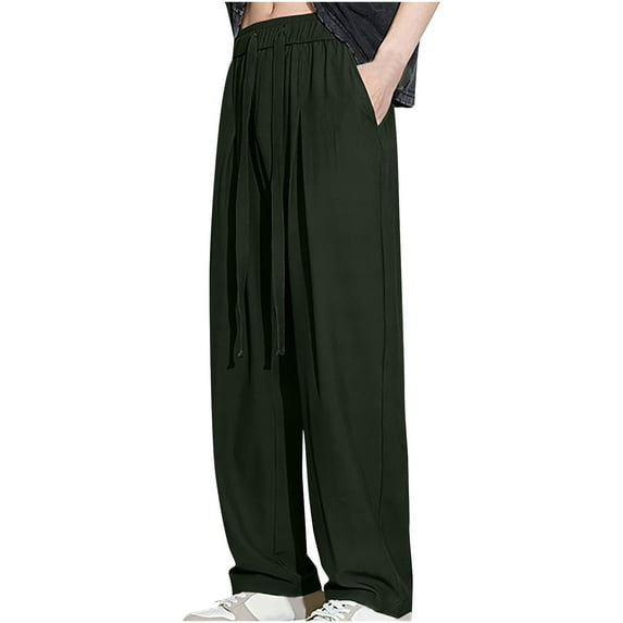 Sinpiling Wide Leg Pants for Men with Pockets Plus Size Big and Tall M-8X Casual Drawstring Elastic High Waisted Loose Solid Straight Comfort Trousers Pant Christmas Gifts
