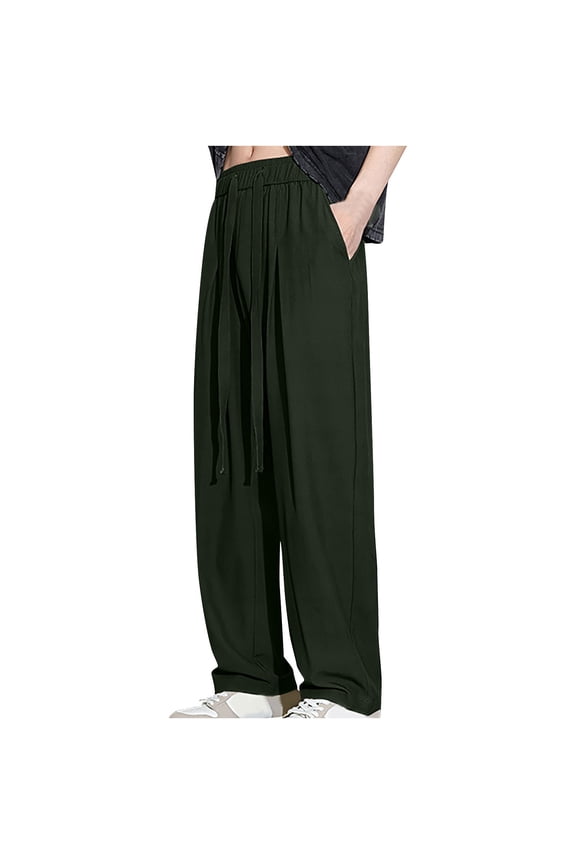 Wide Leg Pants for Men with Pockets Plus Size Big and Tall M-8X Casual Drawstring Elastic High Waisted Loose Solid Straight Comfort Trousers Pant Christmas Gifts