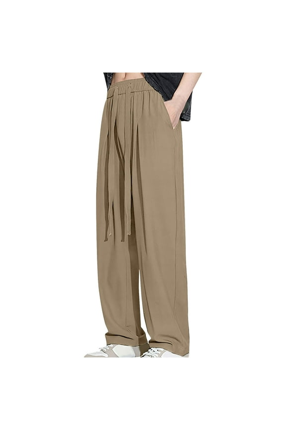 Wide Leg Pants for Men with Pockets Plus Size Big and Tall M-8X Casual Drawstring Elastic High Waisted Loose Solid Straight Comfort Trousers Pant Christmas Gifts