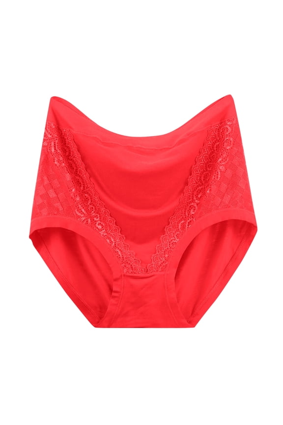 Womens Cotton Underwear Plus Size Casual Lace Splice High Waisted Comfort Briefs Ladies Soft Stretchy Basic Solid Full-Coverage Panties XL-4X Christmas Gifts
