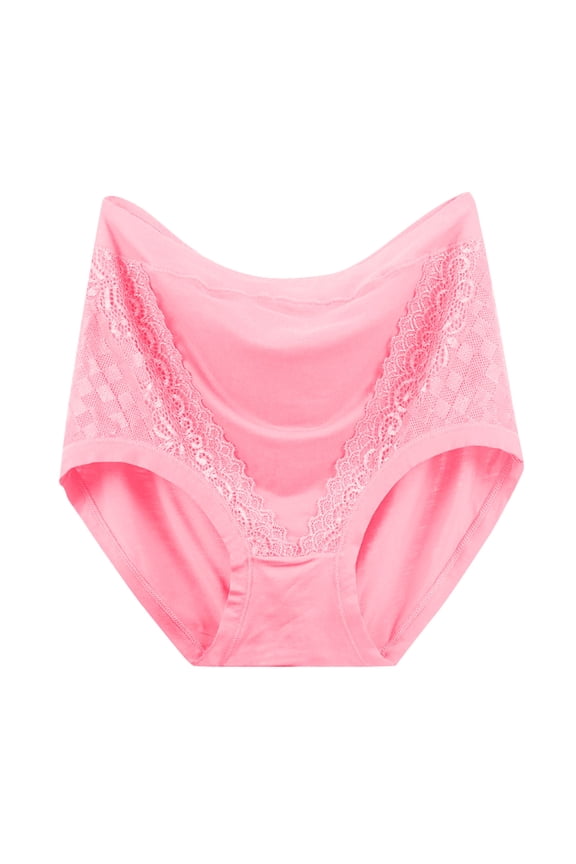 Womens Cotton Underwear Plus Size Casual Lace Splice High Waisted Comfort Briefs Ladies Soft Stretchy Basic Solid Full-Coverage Panties XL-4X Christmas Gifts