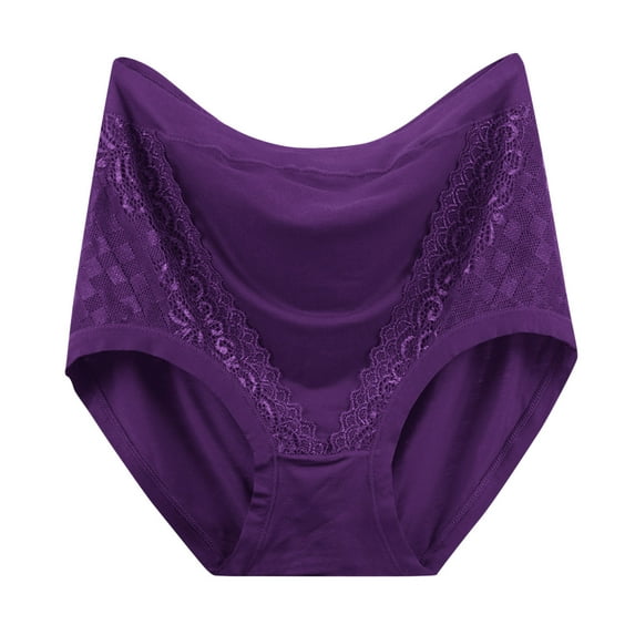 Sinpiling Womens Cotton Underwear Plus Size Casual Lace Splice High Waisted Comfort Briefs Ladies Soft Stretchy Basic Solid Full-Coverage Panties XL-4X Christmas Gifts