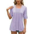 thumbnail image 1 of Sinpiling Womens Eyelet Tops Casual Splice Fake Two-Piece Short Sleeve Square Neck Shirts Eyelet Solid Color Elegant Loose Dressy Tunic Top Comfy Blouses Christmas Gifts, 1 of 8