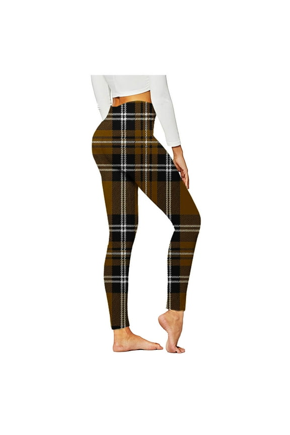 50% Clearance Off Womens High Waisted Yoga Pants Trendy Plaid Printed Casual Slim Stretchy Athletic Workout Leggings Pant Comfort Full Length Active Running Trousers Christmas Outfits