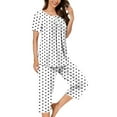 thumbnail image 1 of Sinpiling Womens Pajamas Sets Short Sleeve Button Tops and Straight Leg Capris Pants 2 Piece Loose Sleepwear Outfits Casual Polka Dot Printed Loungewear Pajama Set Christmas Gifts, 1 of 5