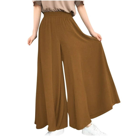 Sinpiling Womens Plus Size Palazzo Pants S-5X Casual Baggy Wide Leg Elastic High Waisted Trousers Ladies Lightweight Solid Loose Loungewear Long Pant Christmas Gifts