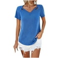 thumbnail image 1 of Sinpiling Womens T Shirts Sexy Hollow Out V-Neck Short Sleeve Lightweight Soft Pullover Going Out Tops Casual Loose Solid Color Basic Blouses Tshirts Christmas Gifts, 1 of 4