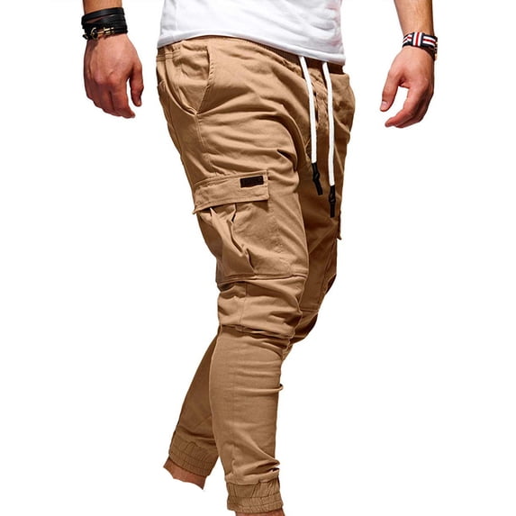 Sinpiling Cargo Pants for Men Big and Tall Plus Size Slim Fit Tapered Drawstring Elastic Waist Trousers Classic Solid Multi Pockets Comfort Joggers Pant M-4X Christmas Gifts
