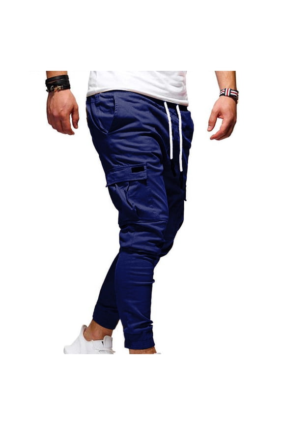 Cargo Pants for Men Big and Tall Plus Size Slim Fit Tapered Drawstring Elastic Waist Trousers Classic Solid Multi Pockets Comfort Joggers Pant M-4X Christmas Gifts