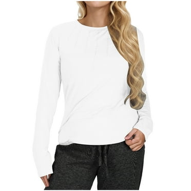 Sinpiling Casual Tops for Women Clearance Long Sleeve Crew Neck Pullover T Shirts Ladies Basic Solid Color Pleated Comfort Going Out Tees Top