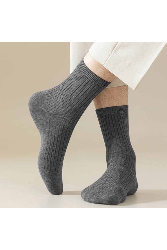Crew Socks for Men 5 Pack Breathable-Cotton Stretchy Solid Color Multipack Ribbed Quarter Boot Sock Winter