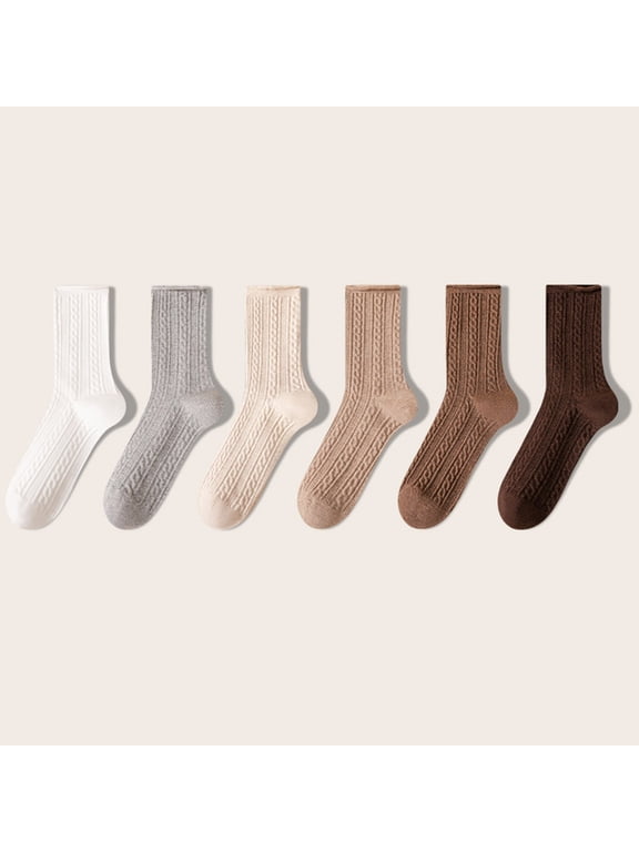 Crew Socks for Women 6 Pack Soft-Cotton Breathable Ladies Casual Solid Stretchy Multipack Cable Knitted Boot Sock