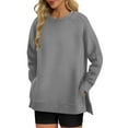thumbnail image 1 of Sinpiling Crewneck Sweatshirts for Women Casual Long Sleeve Pullover Tops Ladies Basic Solid Color Side Slit Comfort Oversized Sweatshirt, 1 of 7