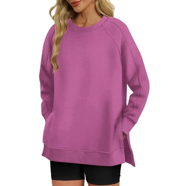 Sinpiling Crewneck Sweatshirts for Women Casual Long Sleeve Pullover Tops Ladies Basic Solid Color Side Slit Comfort Oversized Sweatshirt Clearance