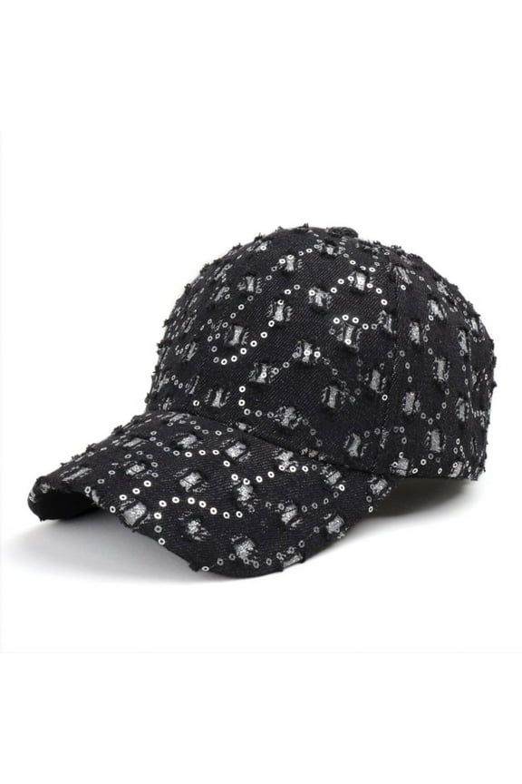 Denim Baseball Cap for Men & Women Ripped Adjustable Snapback Hats Unisex Trendy Solid Sequins Sun-Protection Ball Hat