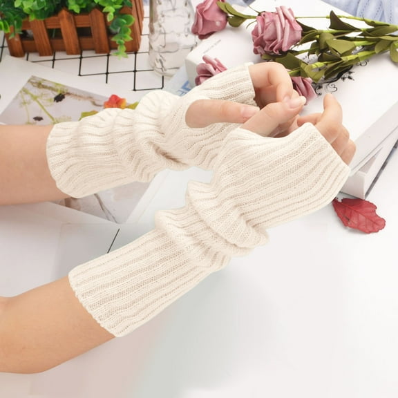 Sinpiling Fingerless Gloves for Women Trendy Y2K Knitted Thumbhole Arm Sleeves Ladies Casual Solid Stretchy Soft Warm Mittens