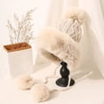 thumbnail image 1 of Sinpiling Fleece Beanies Hats for Women with Ear-Flaps Straps Pom-Pom Trendy Solid Chunky Knitted Thermal Warm Sherpa Cap Hat Winter, 1 of 3