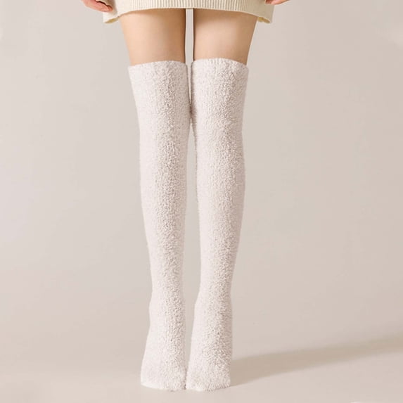 Sinpiling Fleece Stockings for Women Thigh-High Fuzzy Socks Ladies Casual Solid Thick Thermal Warm Sherpa Over the Knee Hosiery Sock Clearance