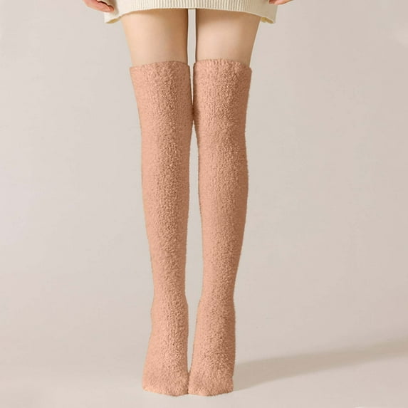 Sinpiling Fleece Stockings for Women Thigh-High Fuzzy Socks Ladies Casual Solid Thick Thermal Warm Sherpa Over the Knee Hosiery Sock