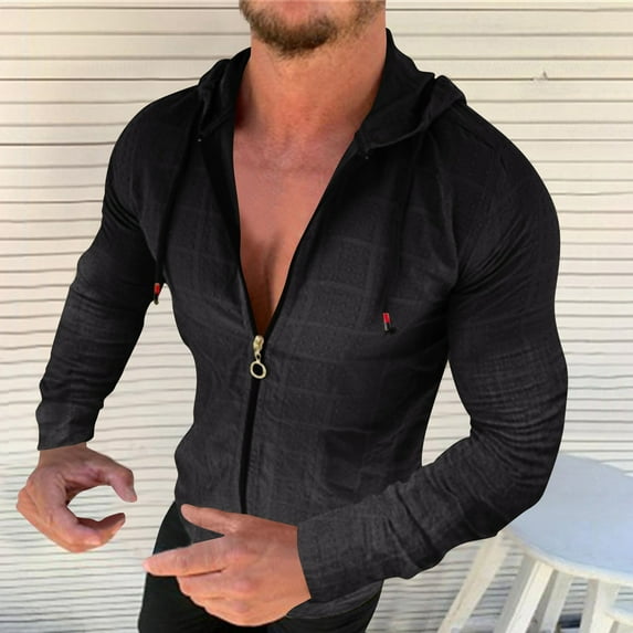 Sinpiling Hoodies for Men Big and Tall S-5X Plus Size Long Sleeve Slim Full Zipper Hoodie Casual Solid Lightweight Athletic Workout Hooded