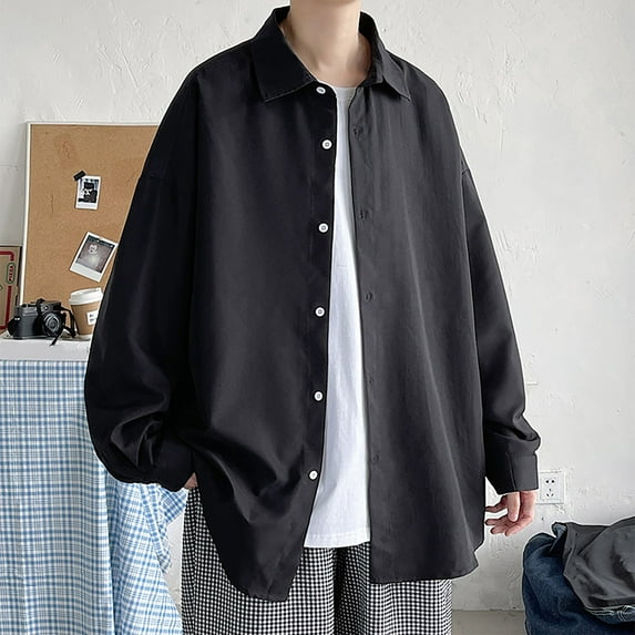 Sinpiling Mens Button-Down Shirts Clearance Big and Tall Casual Long Sleeve Lapel Shirt Plus Size M-5XL Solid Loose Comfort Collared Tees Tops