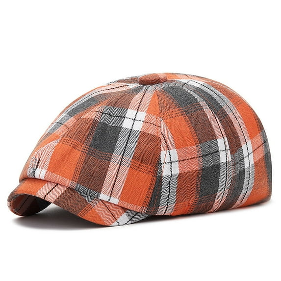 Sinpiling Mens Newsboy Cap Cotton-Lined Flat Beret Hats Boys Adjustable Herringbone Vintage Plaid Printed Outdoor Sun Hat