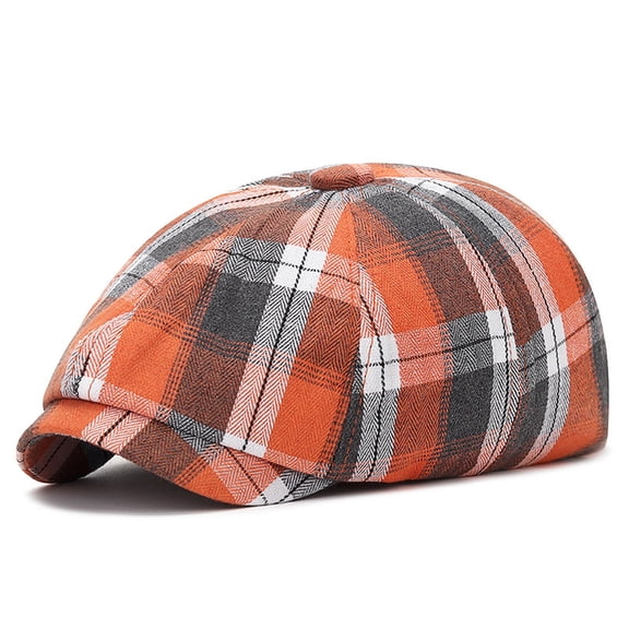 Sinpiling Mens Newsboy Cap Cotton-Lined Flat Beret Hats Boys Adjustable Herringbone Vintage Plaid Printed Outdoor Sun Hat