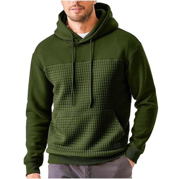 Sinpiling Mens Pullover Hoodies Sweatshirts with Front Pocket Casual Long Sleeve Sweatshirt Basic Solid Comfort Waffleknit Splice Hooded Tops