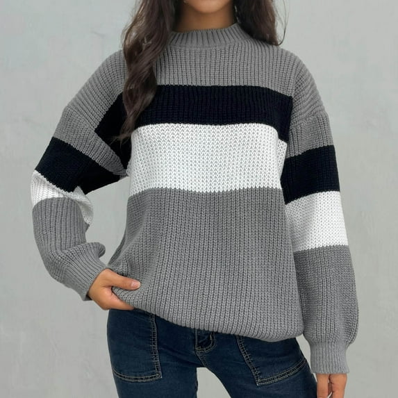 Sinpiling Plus Size Sweaters for Women S-4X Casual Long Sleeve Crewneck Pullover Knitted Tops Ladies Trendy Color Block Comfort Sweater