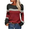 thumbnail image 1 of Sinpiling Pullover Sweaters for Women Trendy Long Sleeve Round Neck Knitted Tops Ladies Casual Color Block Comfort Crochet Sweater, 1 of 5