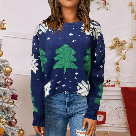Sinpiling Ugly Christmas Sweaters for Women Trendy Pullover Long Sleeve Crewneck Knitted Tops Ladies Casual Soft Sweater Fall