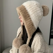 Sinpiling Winter Hats for Women with Ear-Flaps Pom-Pom Strap Beanies Fleece Sherpa Thermal Warm Color Block Ski Snow Wool Knitted Cap Hat