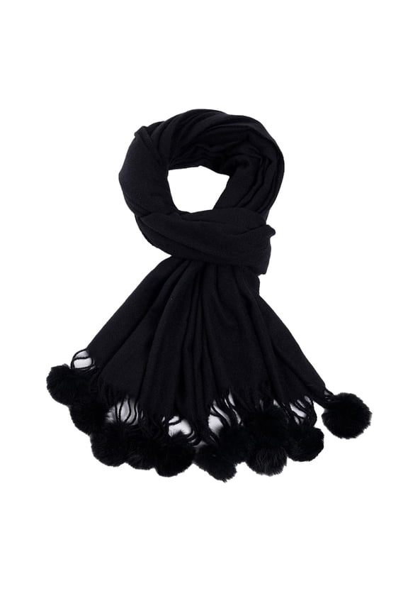 Winter Scarf for Women Thermal Warm Wool Shawls and Wraps Ladies Cute Solid Pom-Pom Tassels Scarves