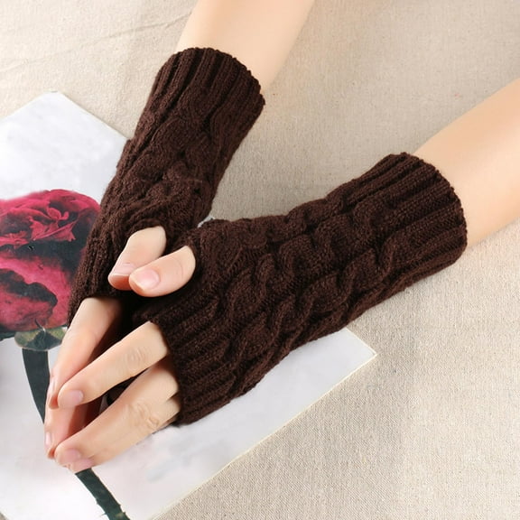 Sinpiling Womens Cable Knitted Winter Fingerless Gloves Thumbhole Arm Sleeves Ladies Casual Solid Stretchy Thermal Warm Long Mittens