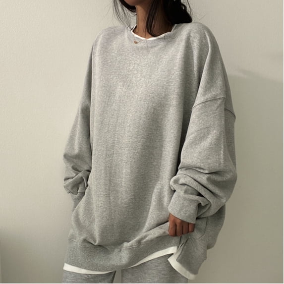Sinpiling Womens Crewneck Sweatshirts Side Slit Pullover Long Sleeve Tops Ladies Casual Solid Soft Loose Fit Athletic Workout Sweatshirt