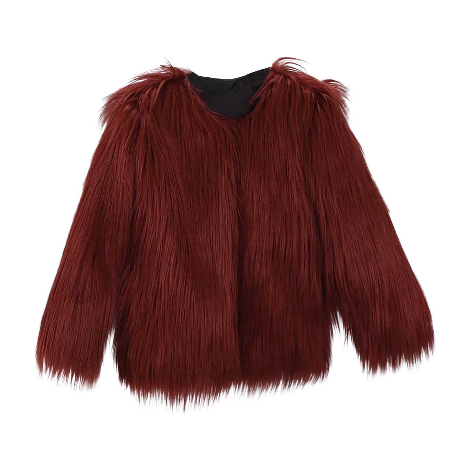 Sinpiling Womens Faux-Fur Coats Plus Size XS-4X Long Sleeve V Neck Zipper Up Jackets Ladies Trendy Solid Warm Cropped Outerwear Coat