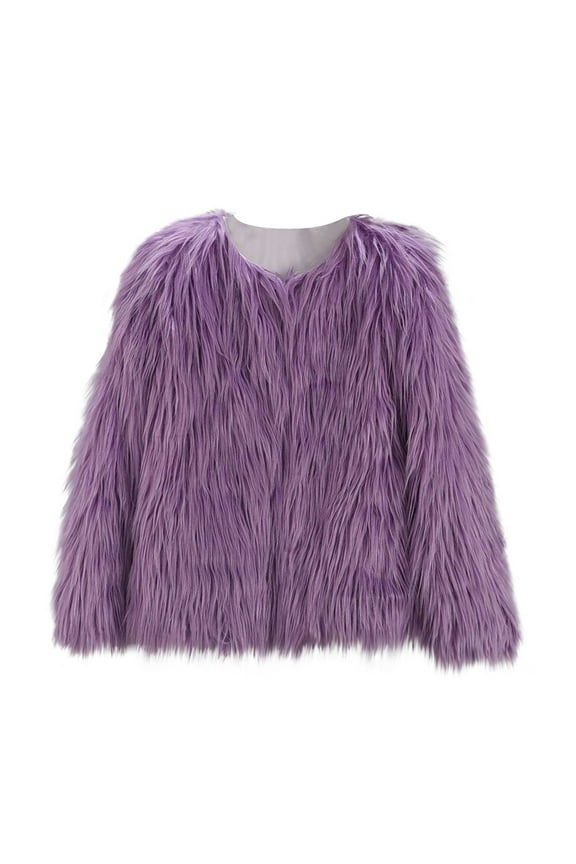 Womens Faux-Fur Coats Plus Size XS-4X Long Sleeve V Neck Zipper Up Jackets Ladies Trendy Solid Warm Cropped Outerwear Coat